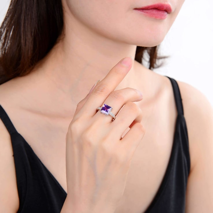 Princess Cut Lab Created Purple Sapphire with White Topaz Accents
Sterling Silver Ring, 3.63ctw