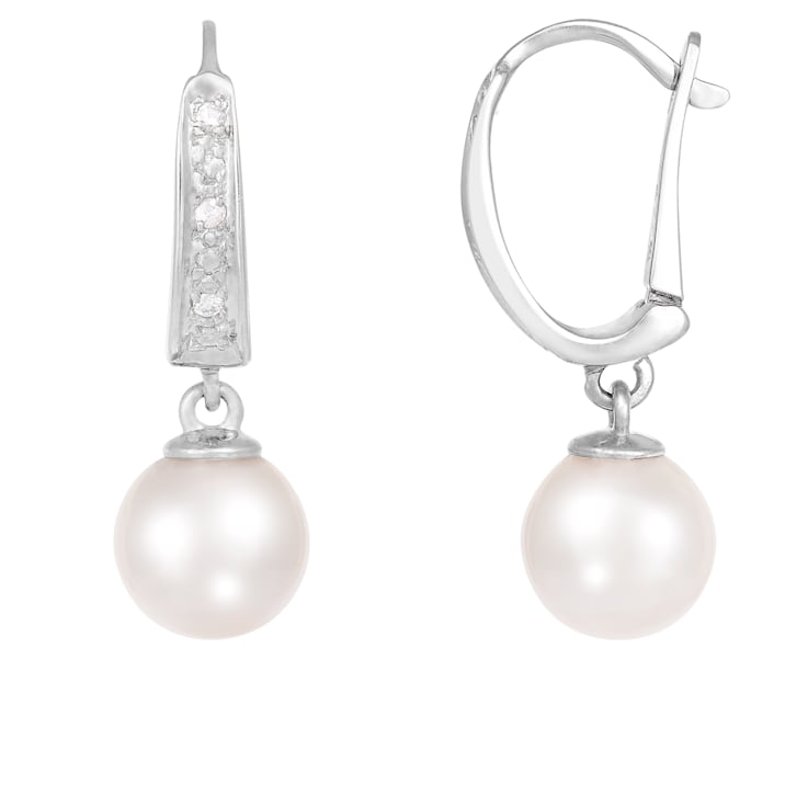 White Cultured Akoya Pearl 14k White Gold Earrings 7-7.5mm