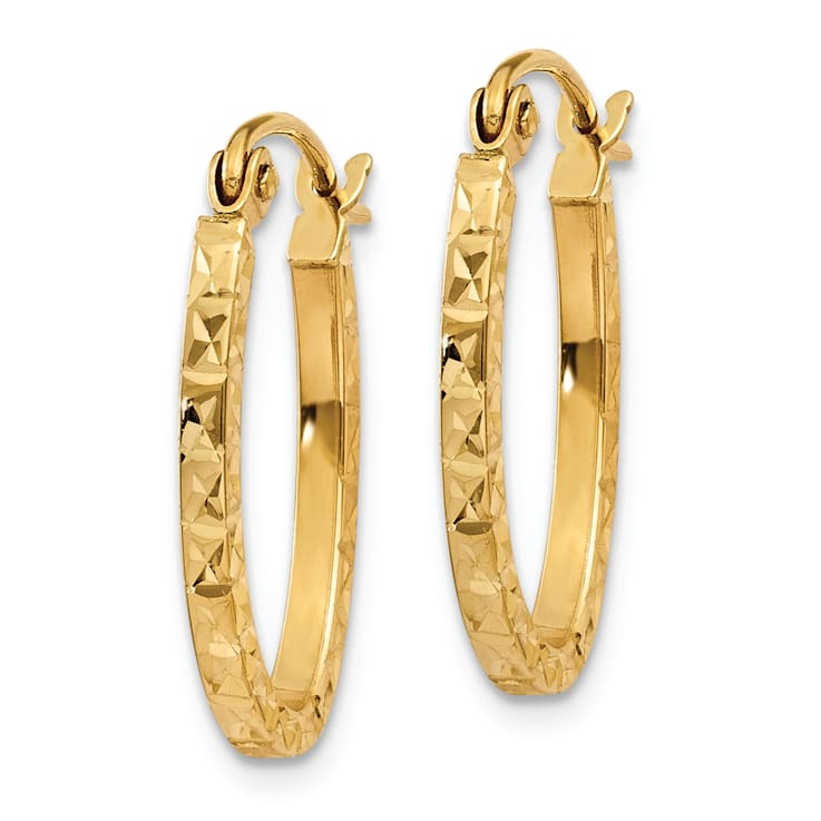14k Yellow Gold Diamond-Cut 11/16" Oval Hoop Earrings
