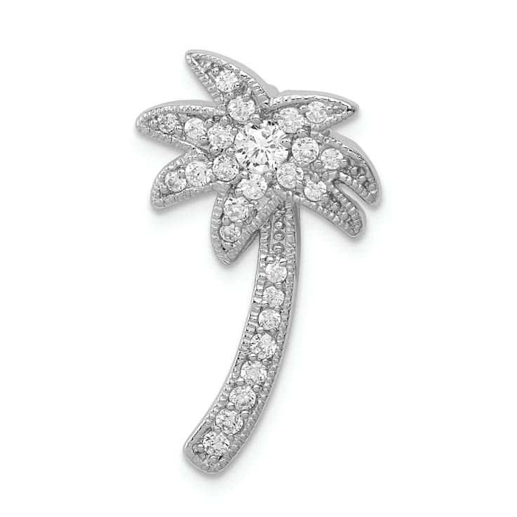 Rhodium Over Sterling Silver Cubic Zirconia Palm Tree Chain Slide