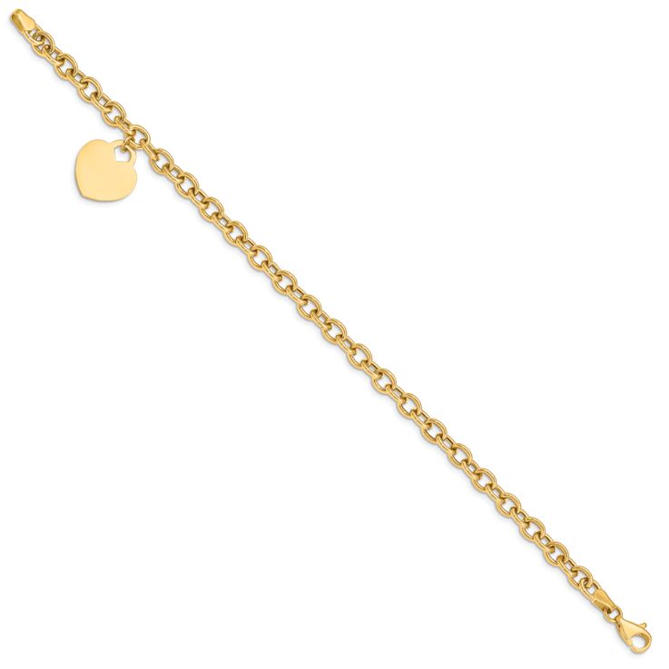 10k Yellow Gold Cable Link Heart Charm Bracelet