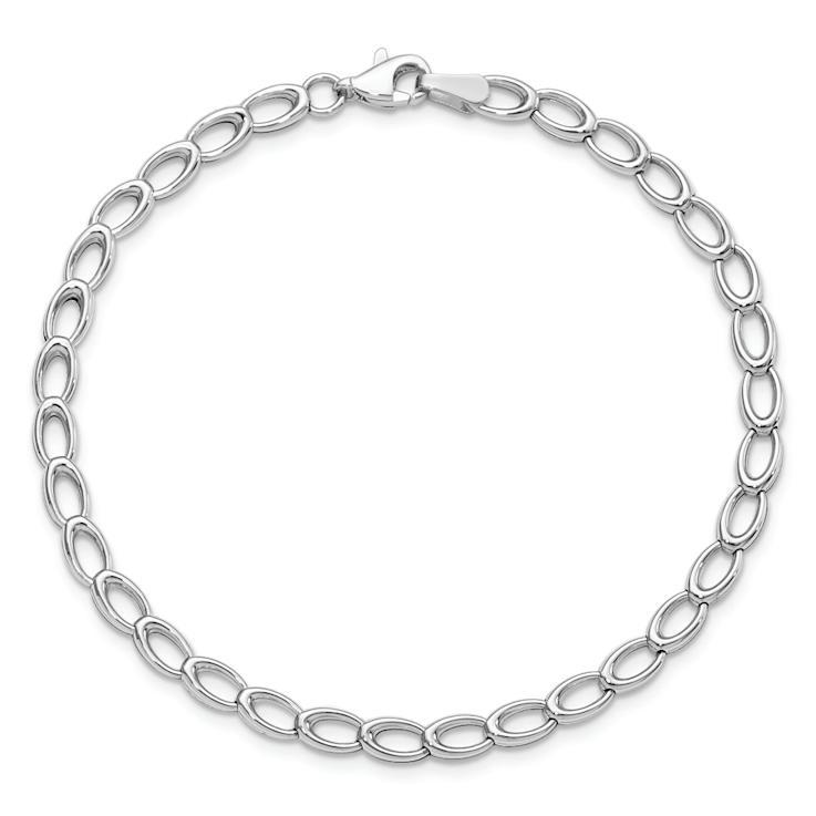 Rhodium Over 14k White Gold 4mm Polished Open Link Bracelet