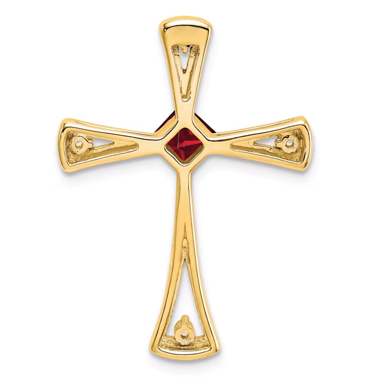 14k Yellow Gold Garnet and Diamond Cross Chain Slide Pendant