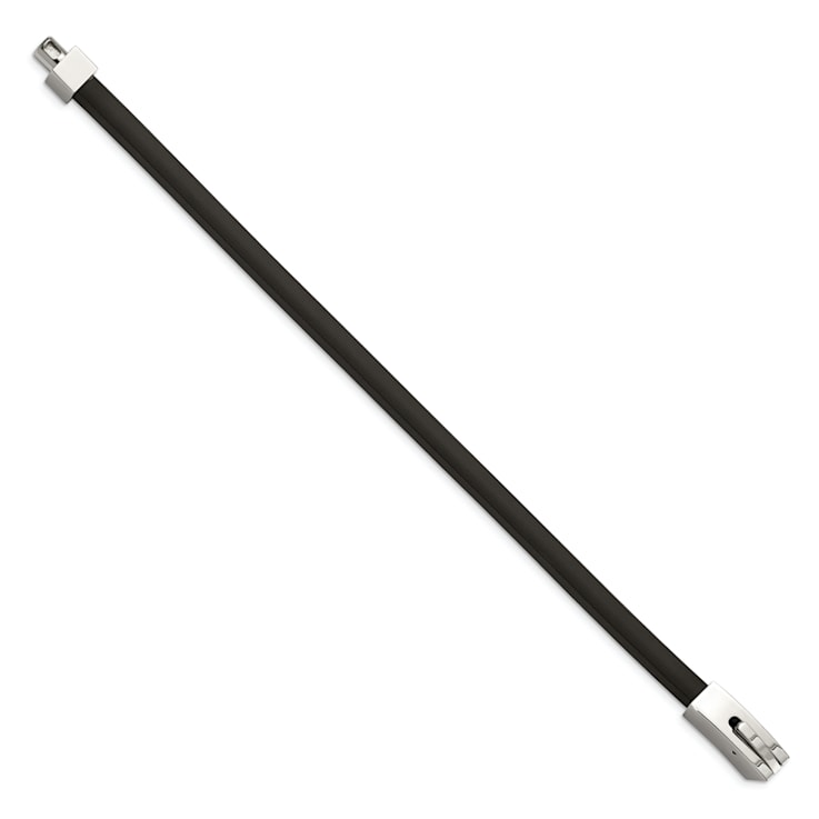Black Rubber and Stainless Steel Polished 8.5-inch Bracelet