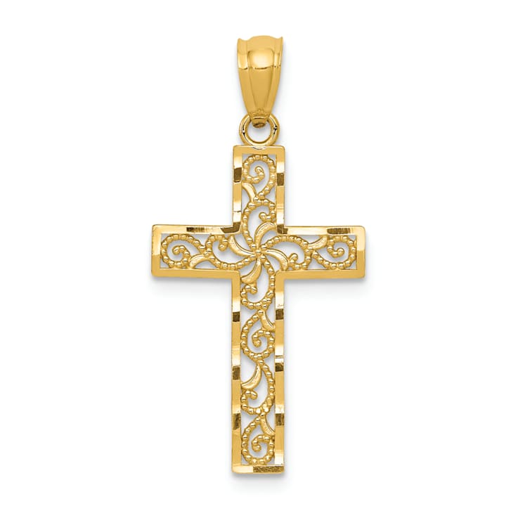 14k Yellow Gold Filigree Textured Cross Pendant