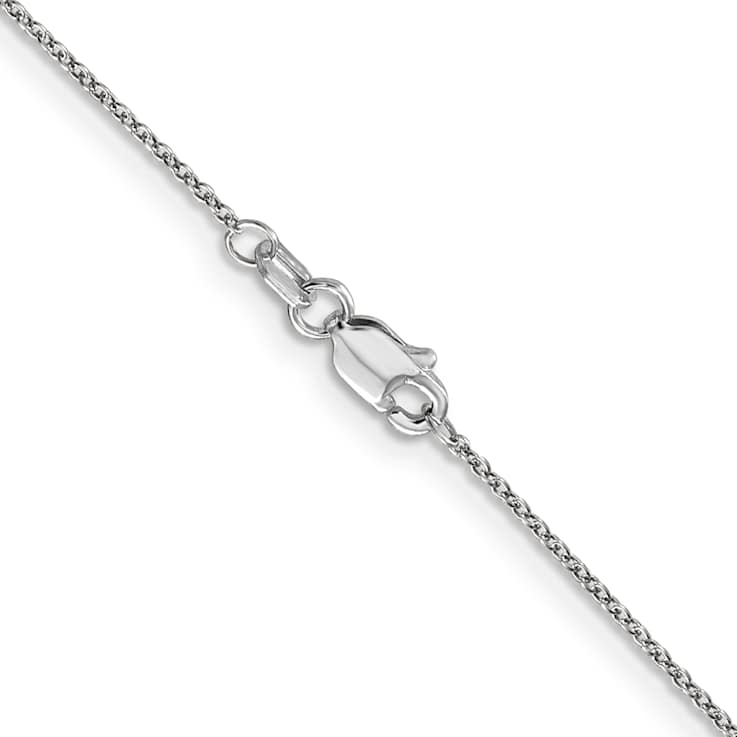 Rhodium Over 10k White Gold 0.9mm Solid Cable 18 Inch Chain
