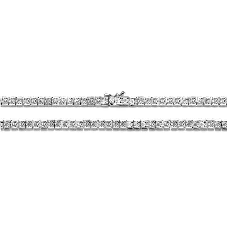CZ Flower Tennis Necklace In Sterling Silver 16 Inch