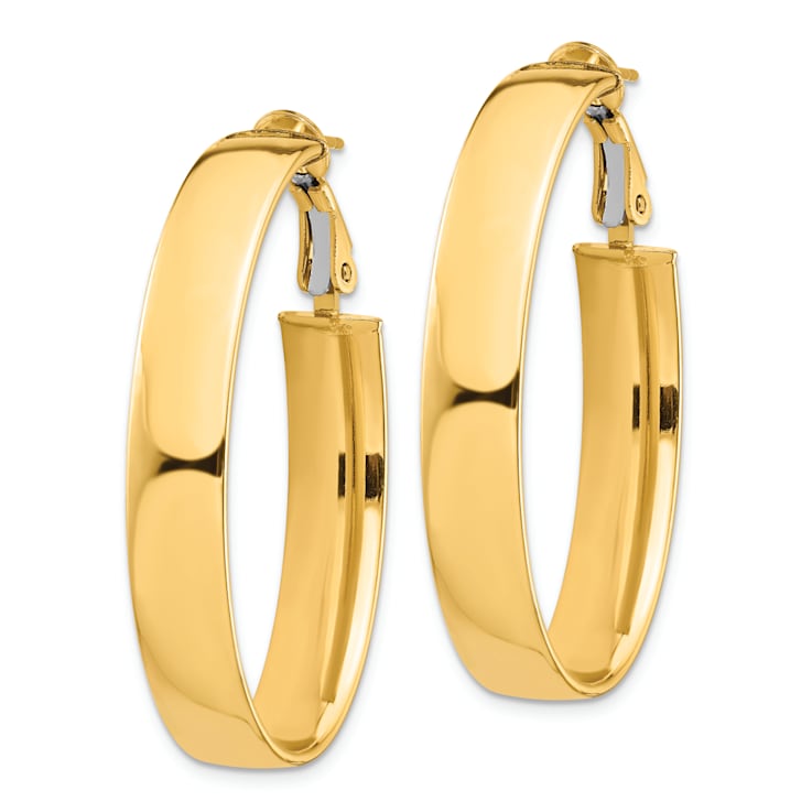 14k Yellow Gold High Polished 1 9/16" Oval Hoop Earrings