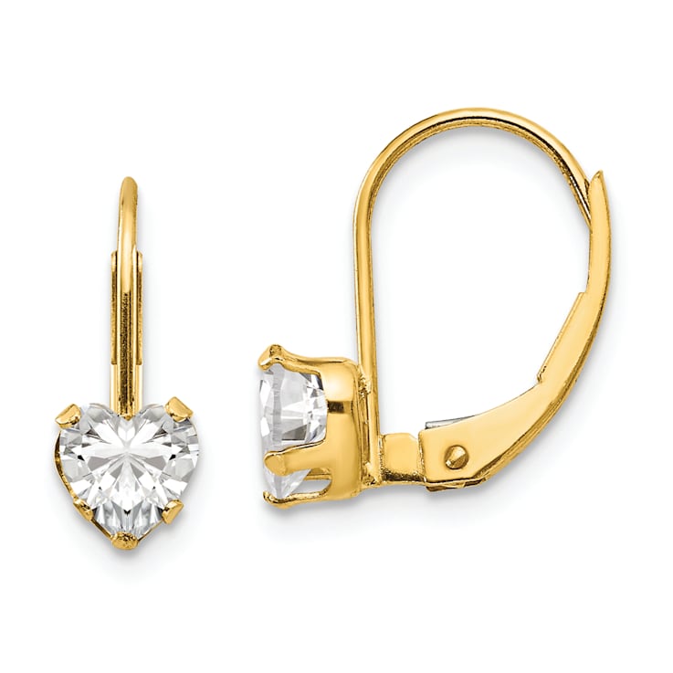14k Yellow Gold Cubic Zirconia Heart Dangle Earrings