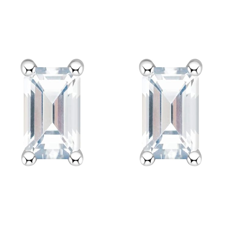 5x3mm Emerald Cut White Topaz 14k White Gold Stud Earrings