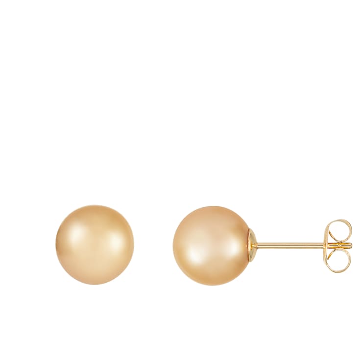 9-10mm Round Golden south sea earrings in 14k yellow gold