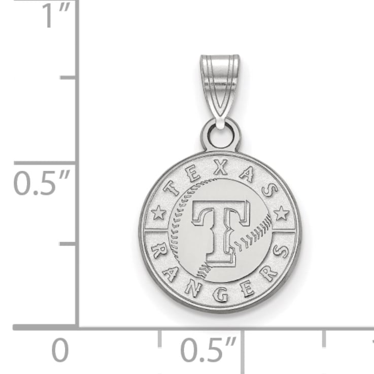 Rhodium Over Sterling Silver MLB Texas Rangers LogoArt Circle Pendant