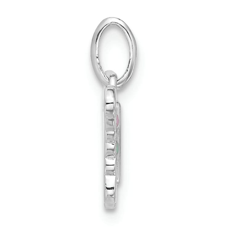 Rhodium Over Sterling Silver Multi-color Enameled Butterfly Children's Pendant