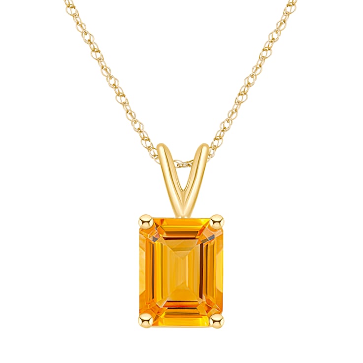 10x8mm Emerald Cut Citrine 14k Yellow Gold Pendant With Chain