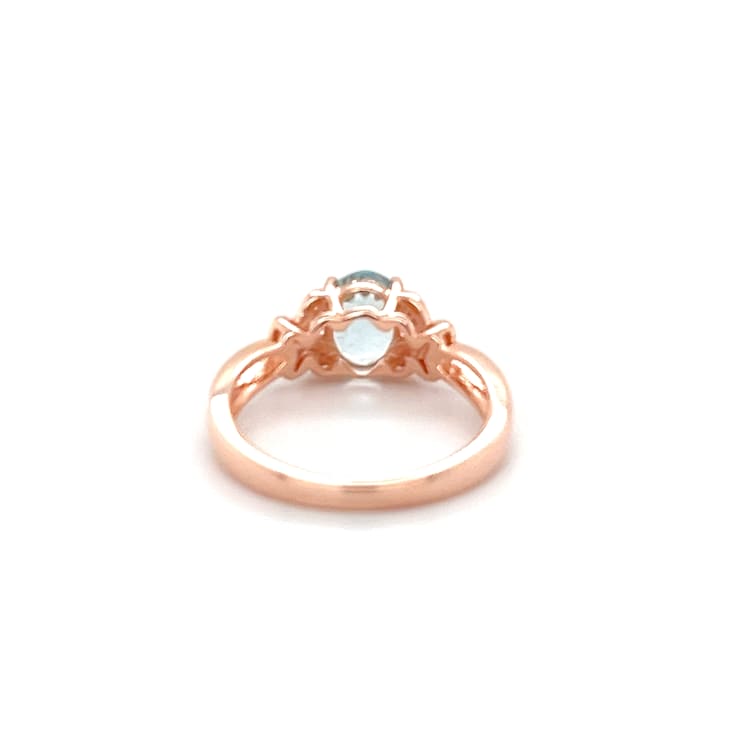 8x6mm Oval Aquamarine and White CZ 18K Rose Gold Over Sterling Silver
Ring, 1.16ctw