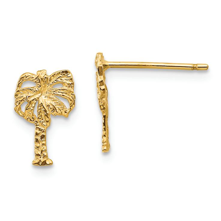 14k Yellow Gold Textured Palm Tree Stud Earrings