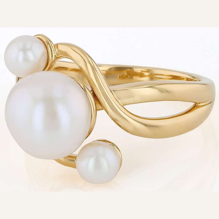 Freshwater Pearl Three-Stone Ring In 18K Gold Over Sterling Silver