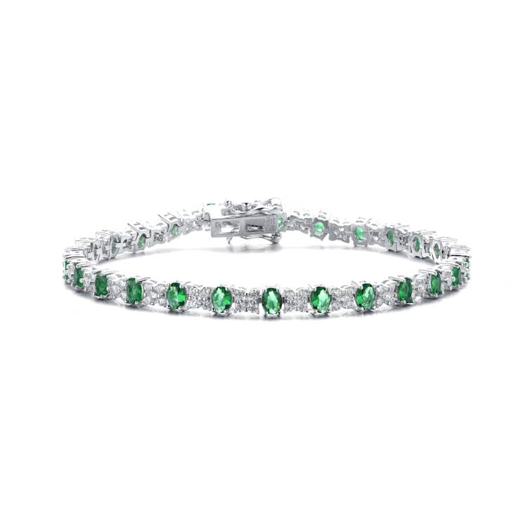 Emerald Color CZ Tennis Bracelet In White Rhodium Over Brass