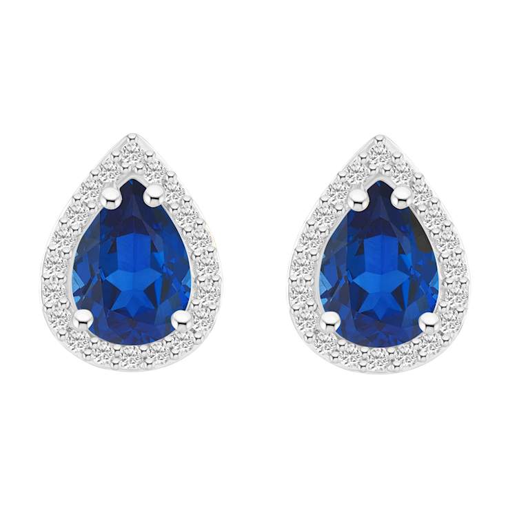 7x5mm Pear Shape Created Sapphire And Created White Sapphire 10k White
Gold Halo Stud Earrings