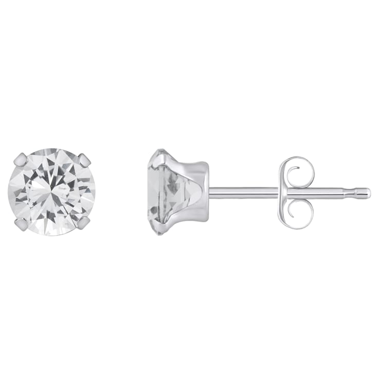 5mm Round White Topaz Rhodium Over 10k White Gold Stud Earrings