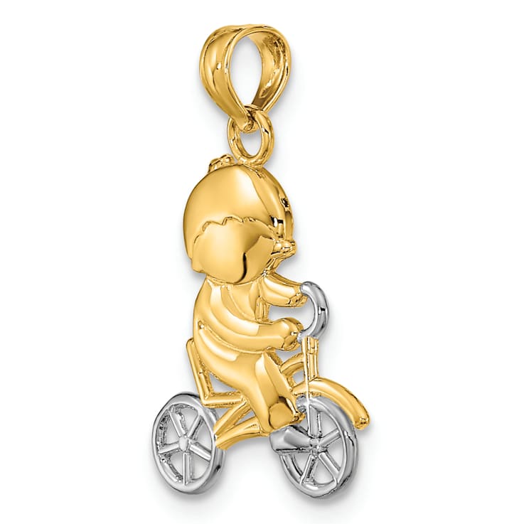 14k Two-tone Gold Little Boy On Bicycle Charm