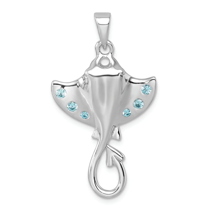 Rhodium Over Sterling Silver Polished Cubic Zirconia Sting Ray Pendant