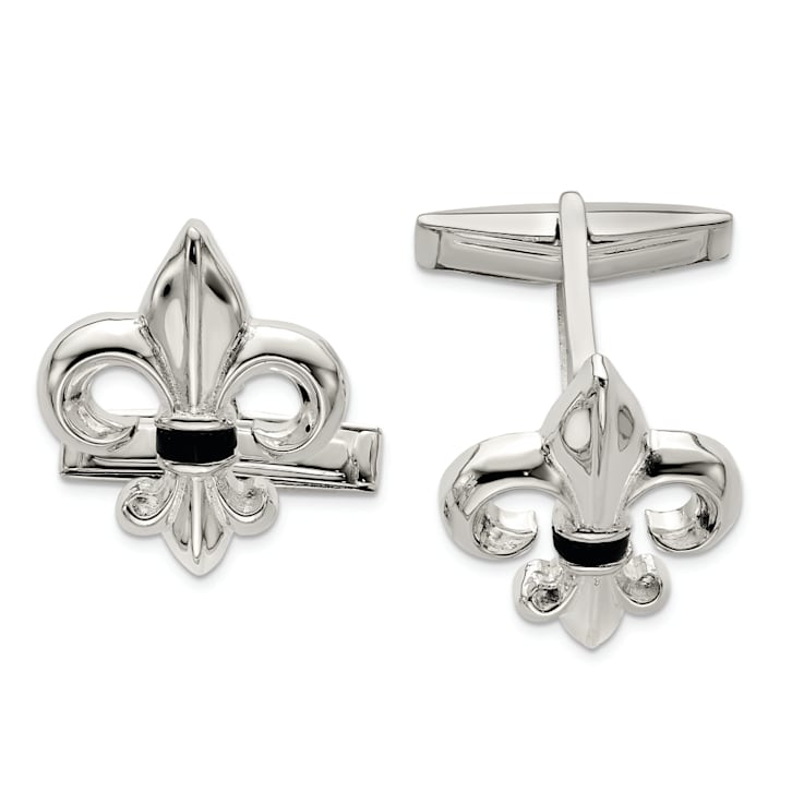 Sterling Silver Fleur De Lis with Onyx Cuff Links