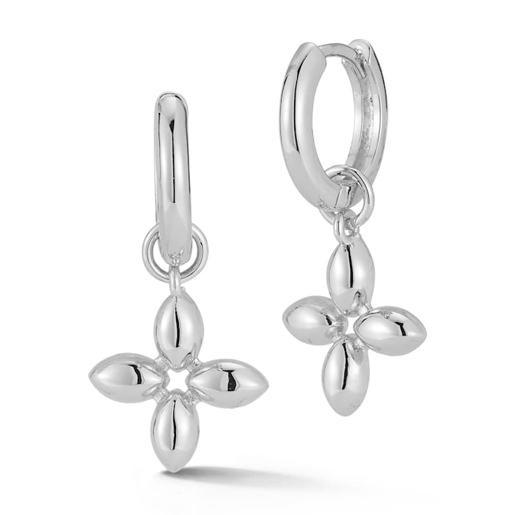 Rachel Zoe Clover Charm Hoop Earrings in Rhodium Over Brass