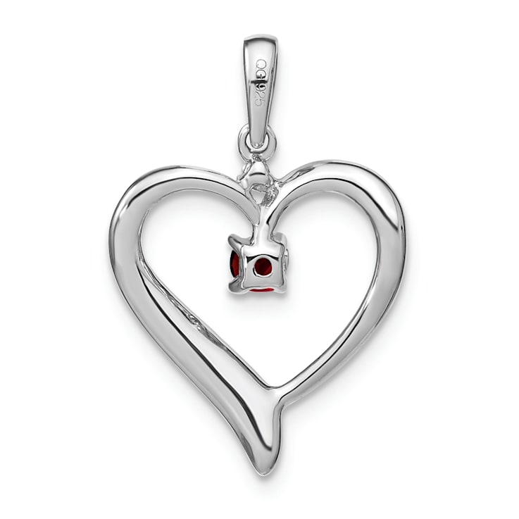 Rhodium Over 14k White Gold Garnet and Diamond Heart Pendant
