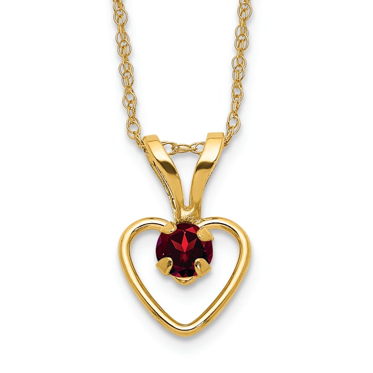 14K Yellow Gold 3mm Garnet Heart Birthstone Necklace