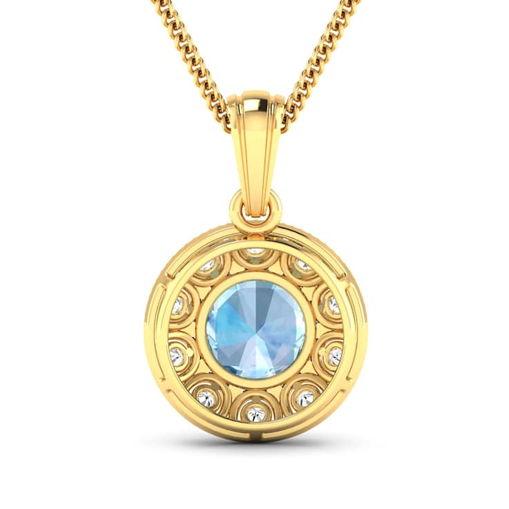1.90ctw 14K Yellow Gold Aquamarine and White Diamond Pendant with 18
inch Cable Chain