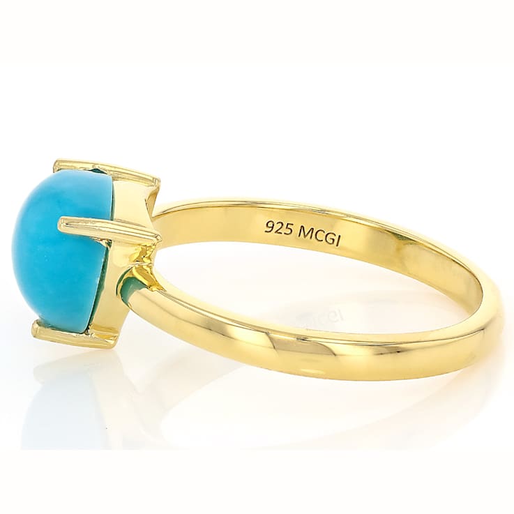 Turquoise Trillion Solitaire Ring In 18K Gold Over Sterling Silver 8mm