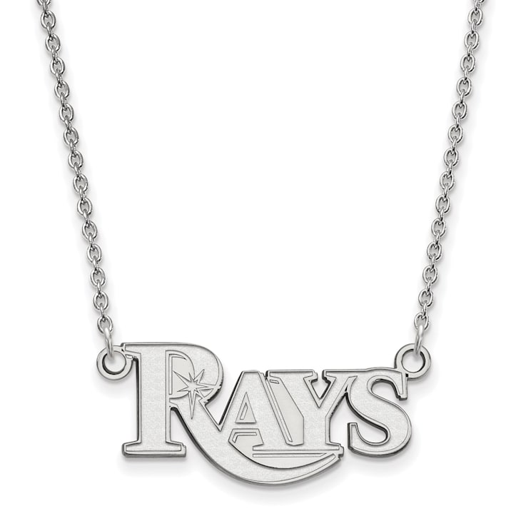 Rhodium Over Sterling Silver MLB LogoArt Tampa Bay Rays Pendant Necklace