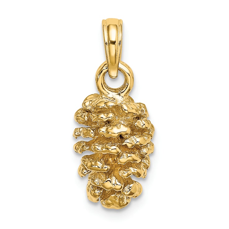 14k Yellow Gold 3D Textured Pinecone Charm