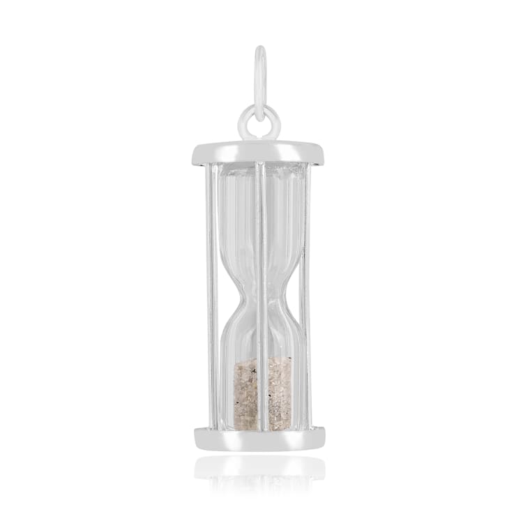 Diamond Rhodium Over Sterling Silver Hourglass Sand Timer Pendant