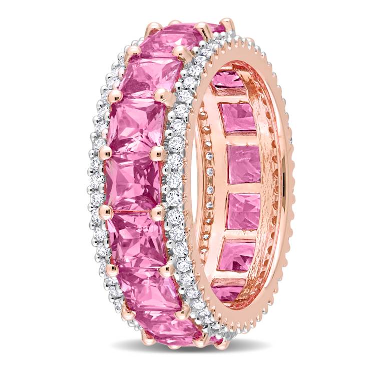 Pink Sapphire and Diamond 14K Rose Gold Ring 6.47ctw