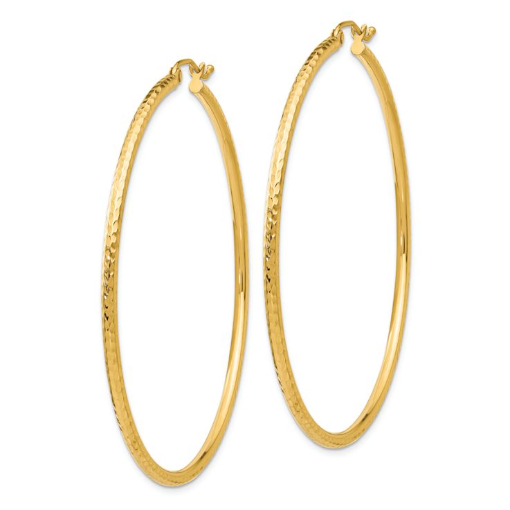 14k Yellow Gold 2 3/16" Diamond-Cut Round Tube Hoop Earrings