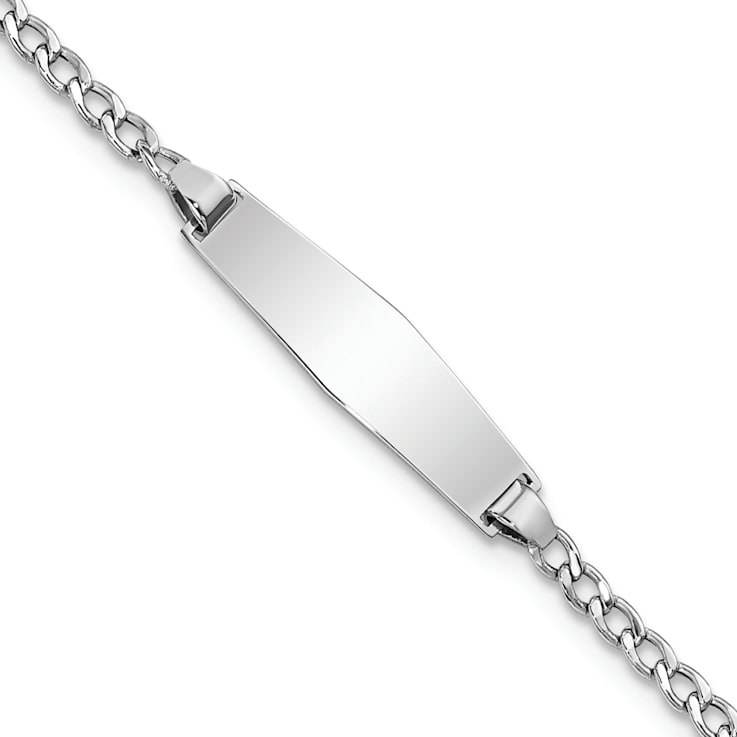Rhodium Over 14k White Gold Soft Diamond Shape Cuban ID Bracelet