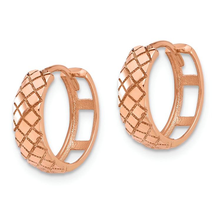 14k Rose Gold 1/2" Polished and Etched Hinged Hoop Earrings