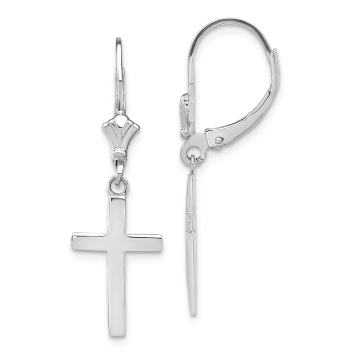Rhodium Over 14k White Gold Polished Cross Dangle Earrings