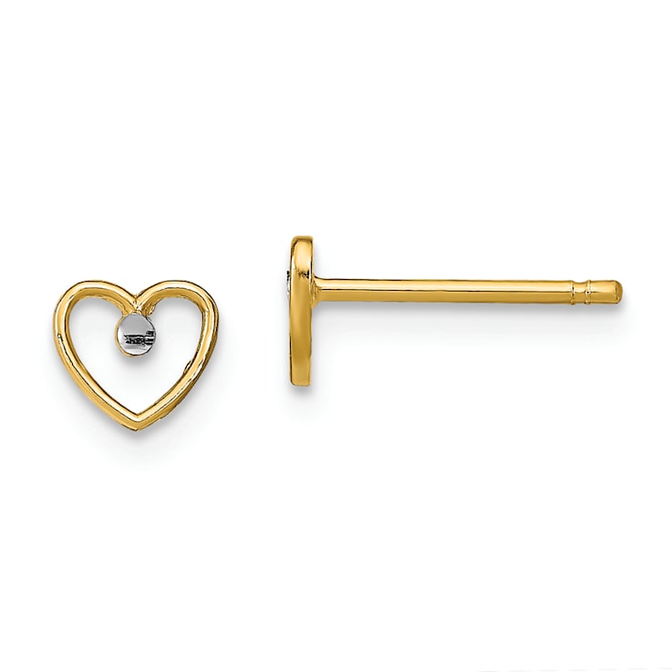14K Two-tone Gold 5mm Diamond-Cut Heart Stud Earrings