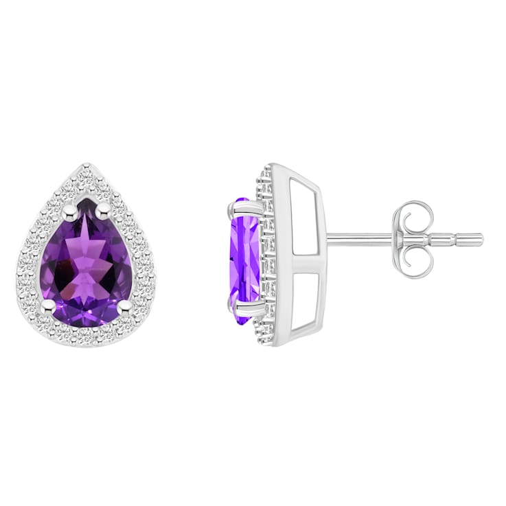 7x5mm Pear Shape Amethyst And Created White Sapphire 10k White Gold Halo
Stud Earrings