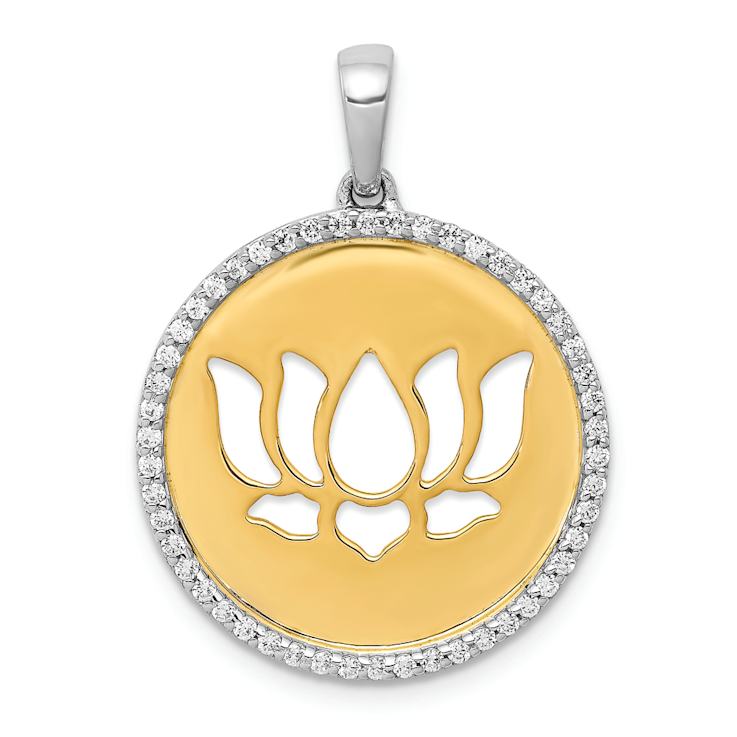 14K Two-tone Gold  Diamond Lotus Flower Pendant