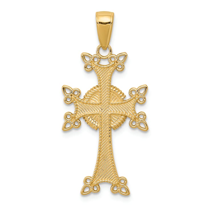 14k Yellow Gold Polished and Textured Armenian Cross Pendant