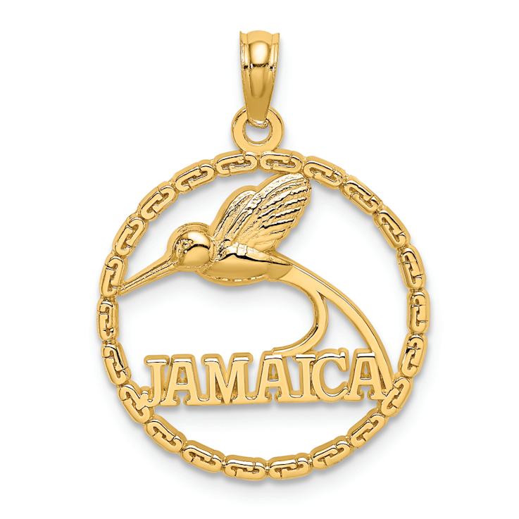14k Yellow Gold Textured JAMAICA with Bird in Circle Charm