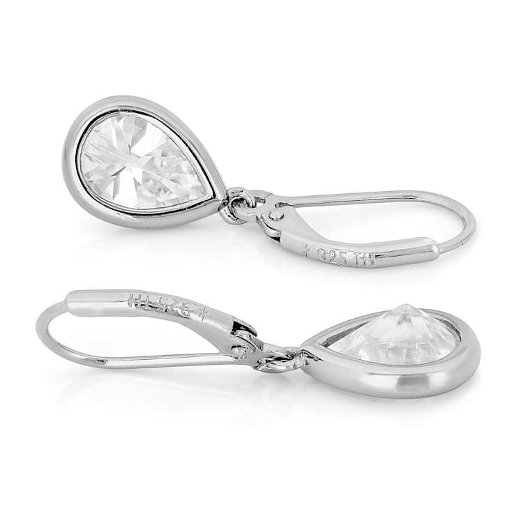 Moissanite Solitaire Drop Earrings in Platinum-Enhanced Sterling Silver