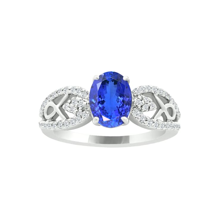 14K White Gold Oval Tanzanite and Diamond Ring, 1.50ctw