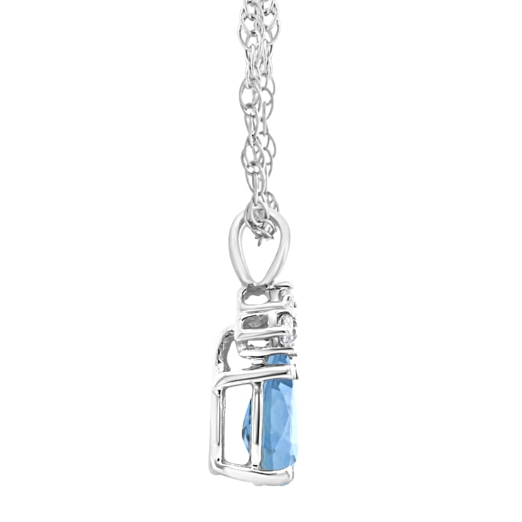 7x5mm Pear Shape Aquamarine with Diamond Accents 14k White Gold Pendant
With Chain