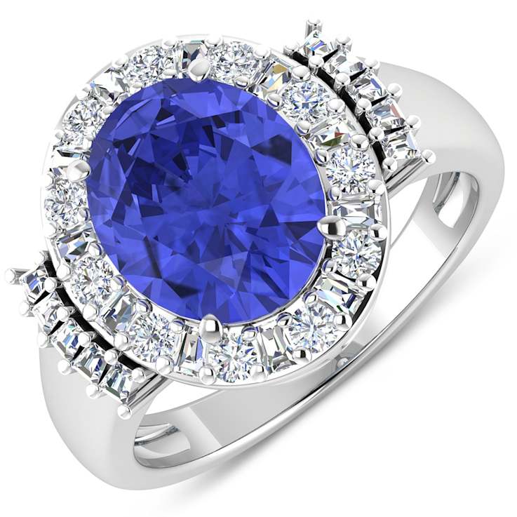 4.26ctw Violet Tanzanite and Diamond 14K White Gold Halo Ring