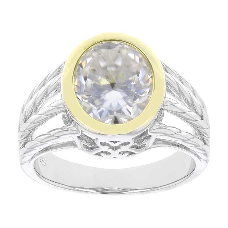 Two-Tone Moissanite Oval Solitaire Ring In 14K Gold And
Platinum-Enhanced Sterling Silver 4.20ct DEW